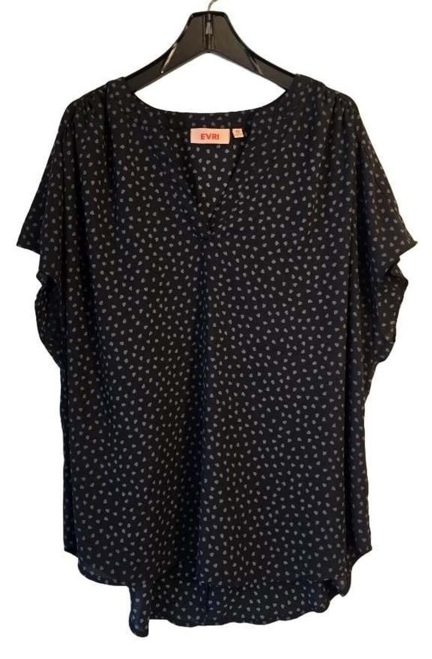 EVRI Plus Size Women's Black Heart-Print Blouse, Size 2X
